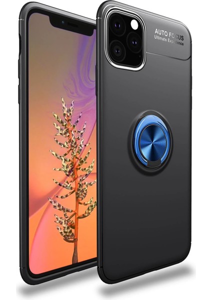 MYT09 iPhone 11 Pro Kılıf Range Yüzüklü Silikon - Siyah-Mavi