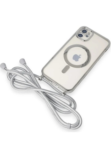 MYT09 iPhone 11 Kılıf Divo Lazer Askılı Magsafe Kapak - Gümüş