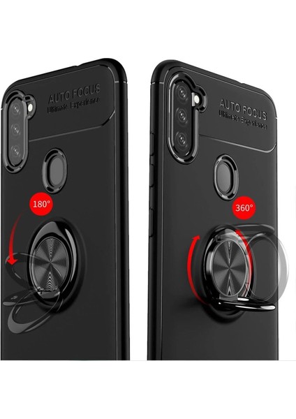 MYT09 Samsung Galaxy A11 Kılıf Range Yüzüklü Silikon - Siyah-Kırmızı fırsatları