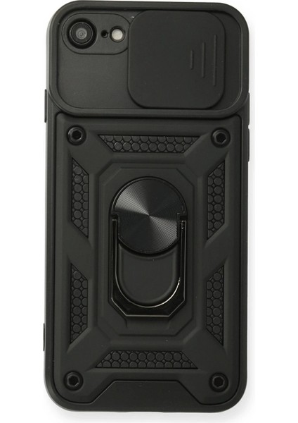 MYT09 iPhone 7 Kılıf Pars Lens Yüzüklü Silikon - Siyah