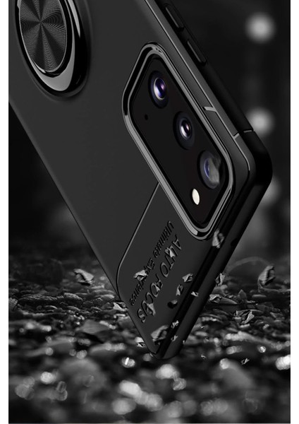 MYT09 Samsung Galaxy Note 20 Kılıf Range Yüzüklü Silikon - Siyah-Gold