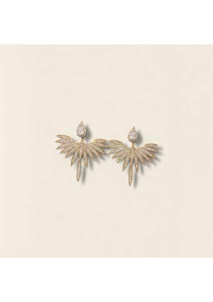 Kanat Tasarım Gold Kaplama Zirkon Taşlı Çelik Küpe | Melek | Figürlü Lüks Küpe fiyatları