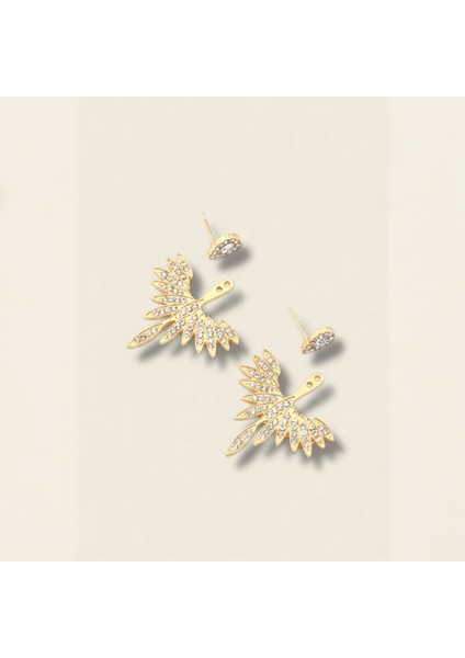 Kanat Tasarım Gold Kaplama Zirkon Taşlı Çelik Küpe | Melek | Figürlü Lüks Küpe modelleri