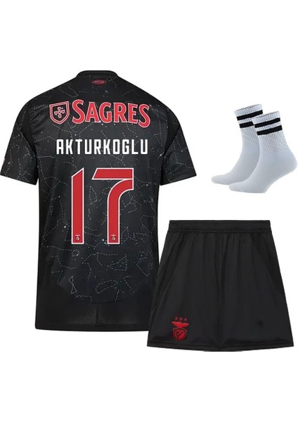 Benfica K.aktürkoğlu Siyah 2025 Sezon Futbol Çocuk Forması 3'lü Set Çorap Hediyeli