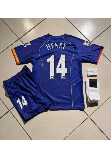 Arsenal 2005 Sezon Retro T. Henry 14 Numara Futbol Çocuk Forması Mavi 4'lü Set