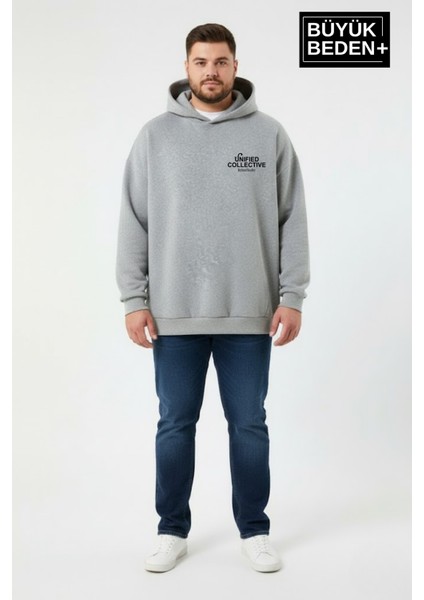 Erkek Büyük Beden Hoodie –rahat Kalıp Konforlu Unified Baskılı Sweatshirt SPR26BSW968