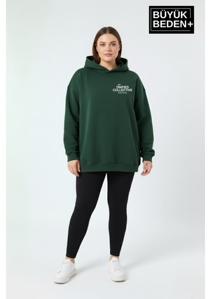 Kadın Büyük Beden Rahat Kalıp Hoodie -Unified Baskılı Kapüşonlu Sweatshirt SPR26BSWK968