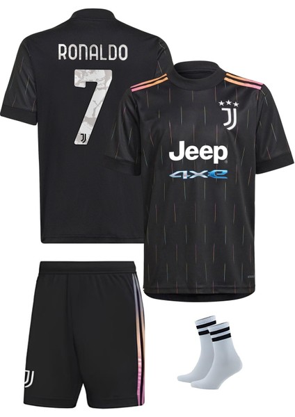 Juventu's Ronaldo Siyah 2020/2021 Sezon Futbol Çocuk Forması 3'lü Set