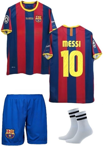 Barcelon'a Messi 2011 London Retro Futbol Çocuk Forması 3'lü Set Çorap Hediyeli