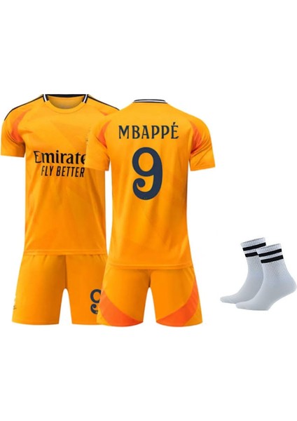 Mbappe 2025 Sezon Real Madri'd Turuncu Futbol Çocuk Forması 3'lü Set Çorap Hediyeli