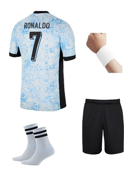 Portekiz Kamujlaf Desenli Ronaldo Milli Takımın Forması 7 Numara 4'lü Set Çorap+Bileklik Hediyeli