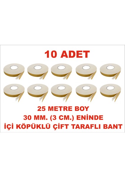 Çift Taraflı Içi Köpüklü Sarı Bant 25 M. Uzunlukta (30 Mm-3 Cm) Ebatında 10 Adet