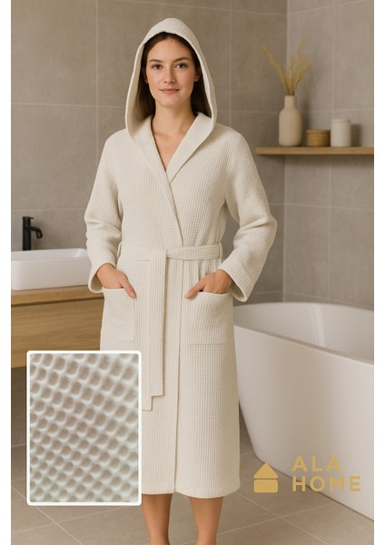 Waffle Desen Pike Unisex Bornoz | %100 Pamuklu Pike Bornoz