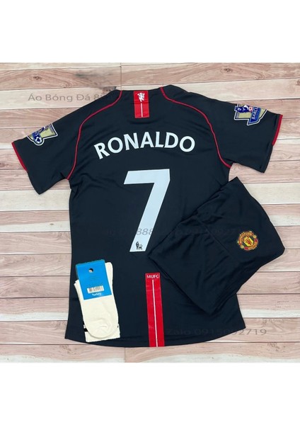 2008 Sezon Retro Ronaldo Siyah Futbol Çocuk Forması 3'lü Set Çorap Hediyeli