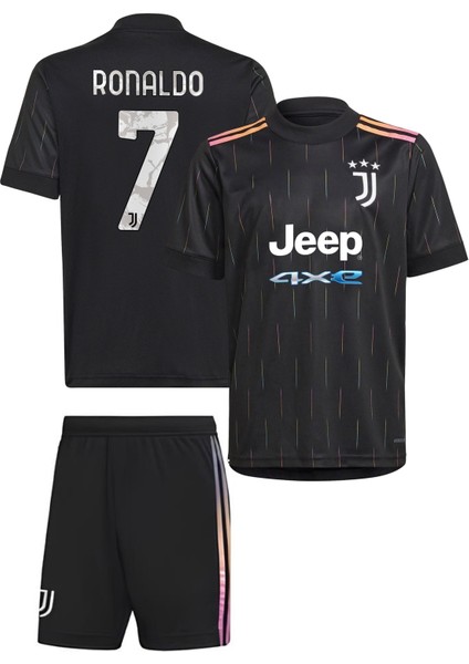 Ronaldo Juventu's Siyah 2020/2021 Sezon Futbol Çocuk Forması 2'li Set