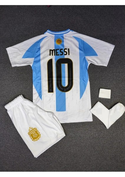 Leo Messi Arjantin 2025/26 Yeni Sezon Futbol Çocuk Forması 4'lü Set Çorap Bileklik Hediyeli