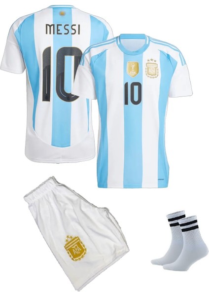 Leo Messi Arjantin 2025/26 Yeni Sezon Futbol Çocuk Forması 3'lü Set Çorap Hediyeli