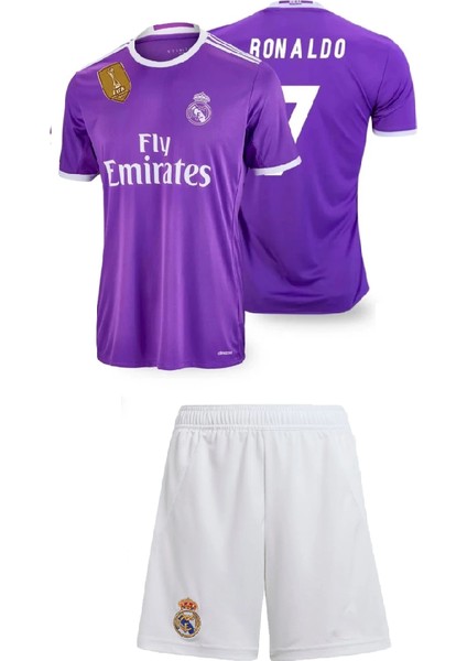 2016/17 Real Madri'd Ronaldo Mor Futbol Çocuk Forması 2'li Set (Beyaz Şortlu) Forma+Short