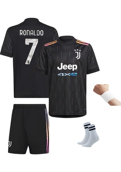 Juventu's Ronaldo 2020/21 Sezon Siyah Futbol Çocuk Forması 4'lü Set