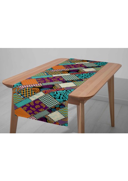 Patchwork Desenli Dijital Baskı Dikişli Dikdörtgen Masa Runner modelleri
