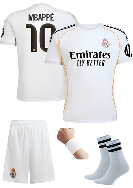 Real Madri'd Mbappe 2026 Yeni Sezon Futbol Çocuk Forması 4'lüset Çorap +Bileklik Hediyeli