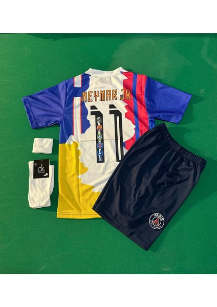 Neymar Tüm Klüpler Futbol Takımı Özel Tasarım Futbol Çocuk Forması 4'lü Set Çorap+ Bileklik Hediyeli