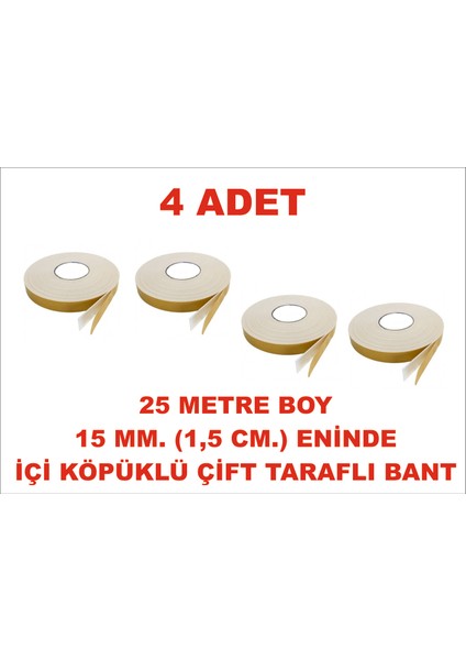 Çift Taraflı Içi Köpüklü Sarı Bant 25 M. Uzunlukta (15 Mm-1,5 Cm) Ebatında 4 Adet