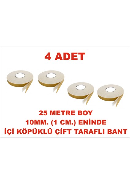 Çift Taraflı Içi Köpüklü Sarı Bant 25 M. Uzunlukta (10 Mm-1 Cm) Ebatında 4 Adet