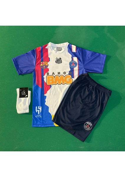 Neymar Tüm Klüpler Futbol Takımı Özel Tasarım Futbol Çocuk Forması 3'lü Set Çorap Hediyeli