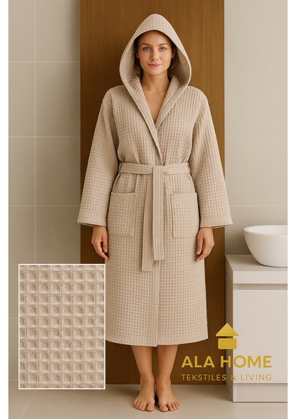 Waffle Desen Pike Unisex Bornoz | %100 Pamuklu Pike Bornoz