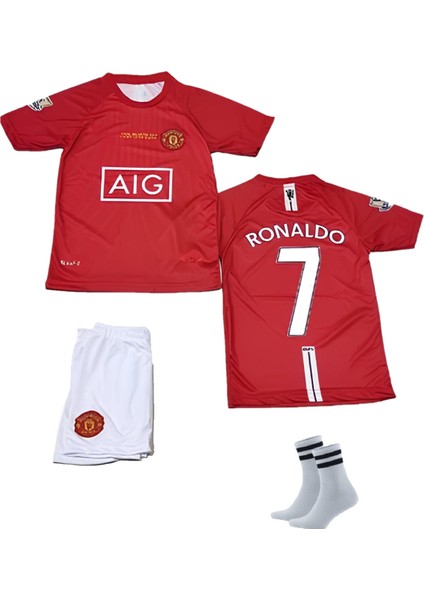 2008 Sezon Retro Ronaldo Beyaz Futbol Çocuk Forması 3'lü Set Çorap Hediyeli