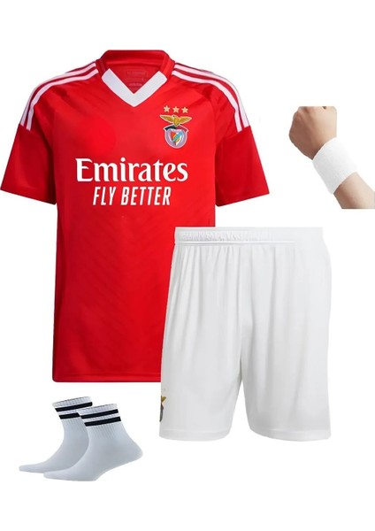 Benfica K.aktürkoğlu Kırmızı 2025 Sezon Futbol Çocuk Forması 4'lü Set Çorap+ Bileklik Hediyeli