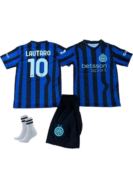 Lautaro Martinez Inter 2025/2026 Sezon Futbol Çocuk Forması 3'lü Set Çorap Hediyeli