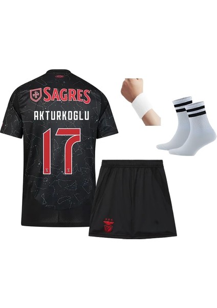 Benfica K.aktürkoğlu Siyah 2025 Sezon Futbol Çocuk Forması 4'lü Set Çorap+ Bileklik Hediyeli