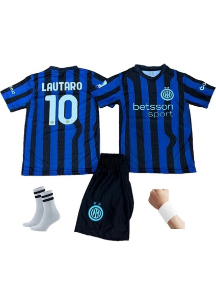 Lautaro Martinez Inter 2025/2026 Sezon Futbol Çocuk Forması 4'lü Set Çorap+ Bileklik Hediyeli