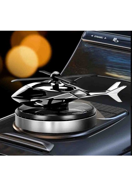 Güneş Enerjili Dönen Helikopter Araba Dekoru – Lüks Metal Gövde, Güneşle Otomatik Dönüş Gri