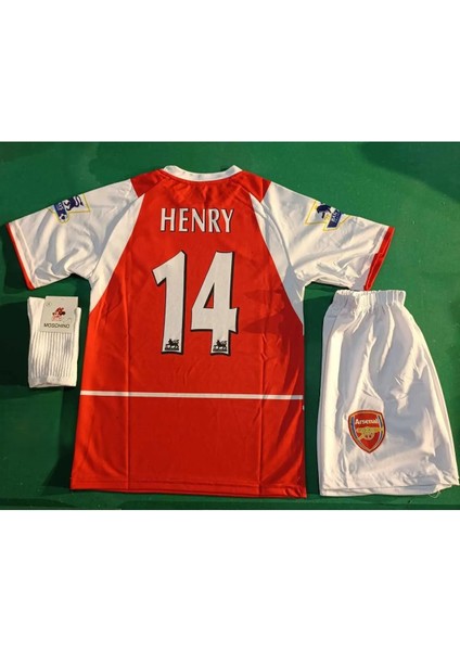 Arsenal 2005 Sezon Retro T. Henry 14 Numara Futbol Çocuk Forması 3'lü Set Çorap Hediyeli