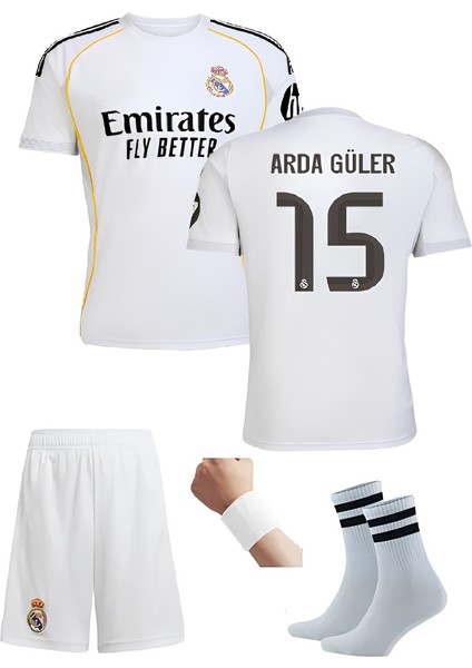 Real Madri'd Arda G'uler 2026 Yeni Sezon Futbol Çocuk Forması 4'lüset Çorap +Bileklik Hediyeli