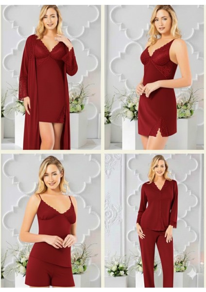 Bayan Penye 6'lı Kısa Gecelik & Sabahlık Takım