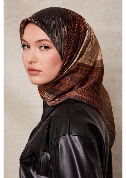 Siyah Çizgi Desen Twill Ipek EŞARP-0916