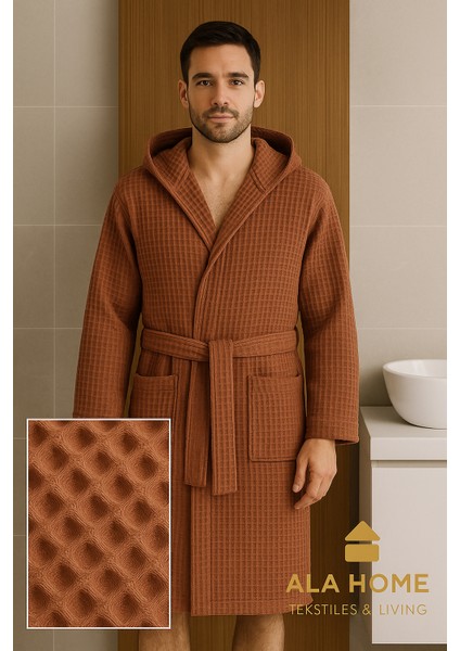 Waffle Desen Pike Unisex Bornoz | %100 Pamuklu Pike Bornoz