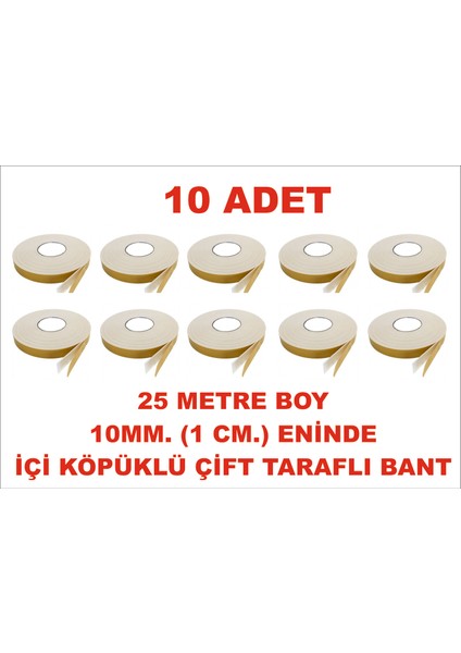 Çift Taraflı Içi Köpüklü Sarı Bant 25 M. Uzunlukta (10 Mm-1 Cm) Ebatında 10 Adet