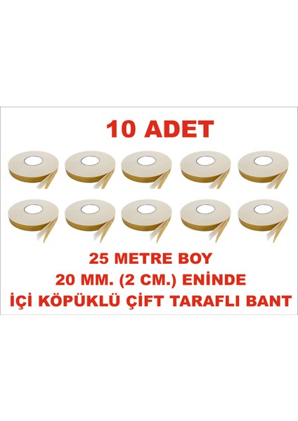 Çift Taraflı Içi Köpüklü Sarı Bant 25 M. Uzunlukta (20 Mm-2 Cm) Ebatında 10 Adet