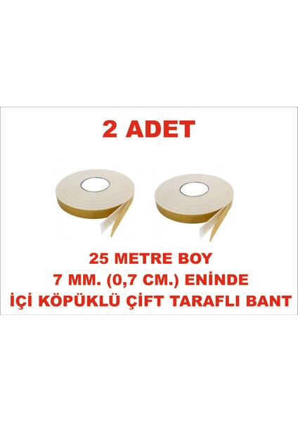 Çift Taraflı Içi Köpüklü Sarı Bant 25 M. Uzunlukta (7 Mm-0,7 Cm) Ebatında 2 Adet