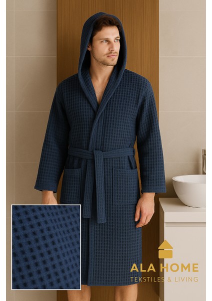 Waffle Desen Pike Unisex Bornoz | %100 Pamuklu Pike Bornoz