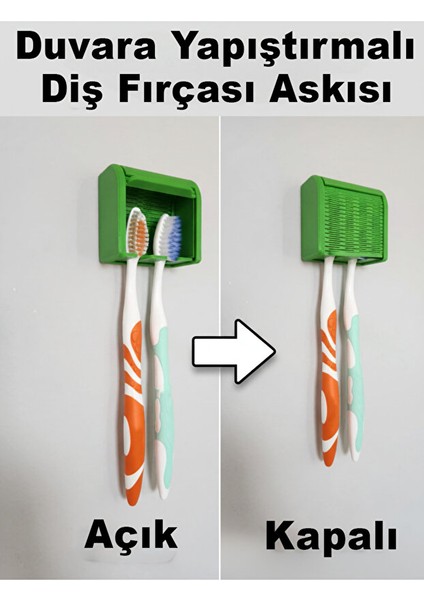 Duvara Yapıştırmalı Diş Fırçalık Açılıp Kapanmalı Toz Korumalı Diş Fırçası Kutusu
