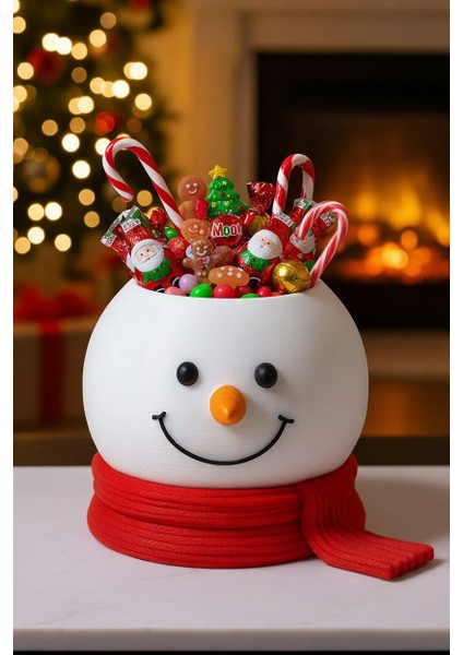 Şapkalı Kardan Adam Kase | Çıkarılabilir Kapaklı Karlı Kase | Yılbaşı Dekor ve Şekerlik