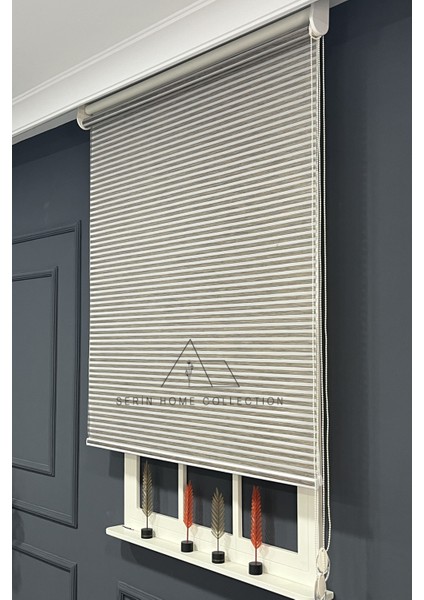 Kahverengi Bambu Jaluzi Görünümlü Tül ve Stor Perde (Dayanıklı Alüminyum Kasa) modelleri