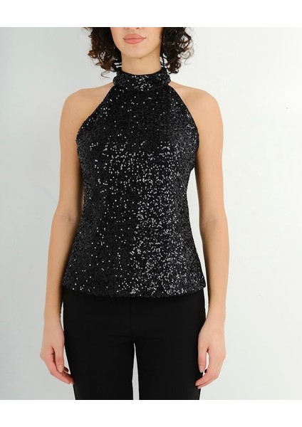 Halter Yaka Pul Işlemeli Bluz