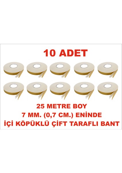 Çift Taraflı Içi Köpüklü Sarı Bant 25 M. Uzunlukta (7 Mm-0,7 Cm) Ebatında 10 Adet
